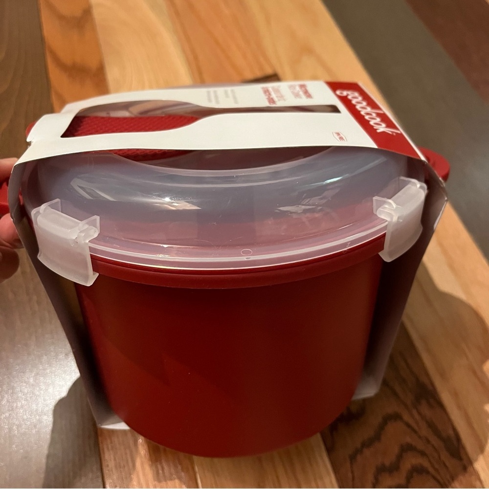 GoodCook Red Microwave Rice Steamer with Nonstick Rice Paddle - Picture 2 of 5